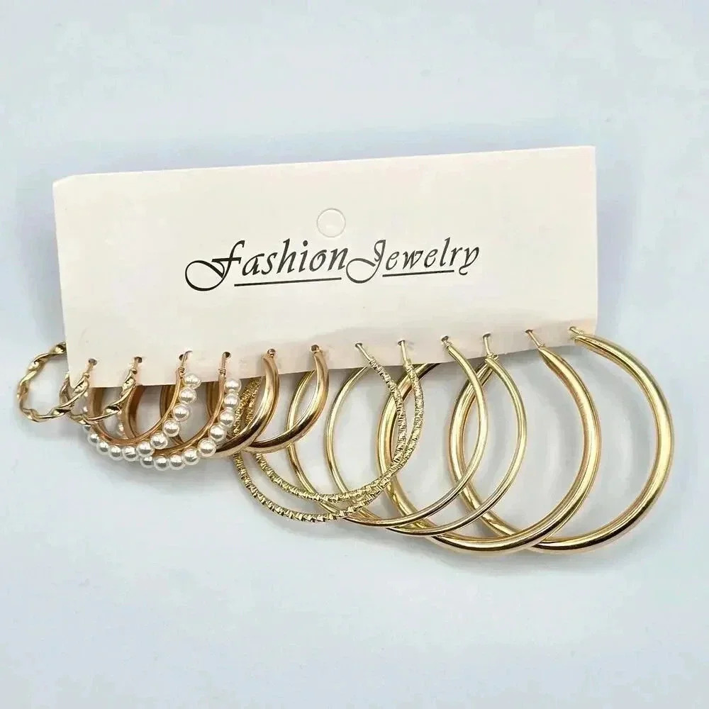 Gold Hoop Dangle Stud Earring Set of 6‎ Fashion Jewelry NWT #E202